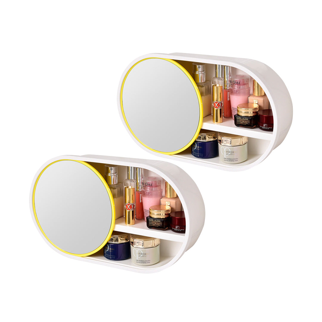 NNEAGS 2X 39cm Oval Wall-Mounted Mirror Storage Box Vanity Mirror Rack Bathroom Adhesive Shelf Home Organiser Decor
