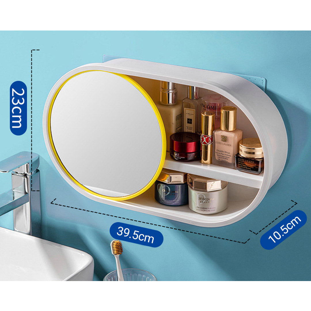 NNEAGS 2X 39cm Oval Wall-Mounted Mirror Storage Box Vanity Mirror Rack Bathroom Adhesive Shelf Home Organiser Decor