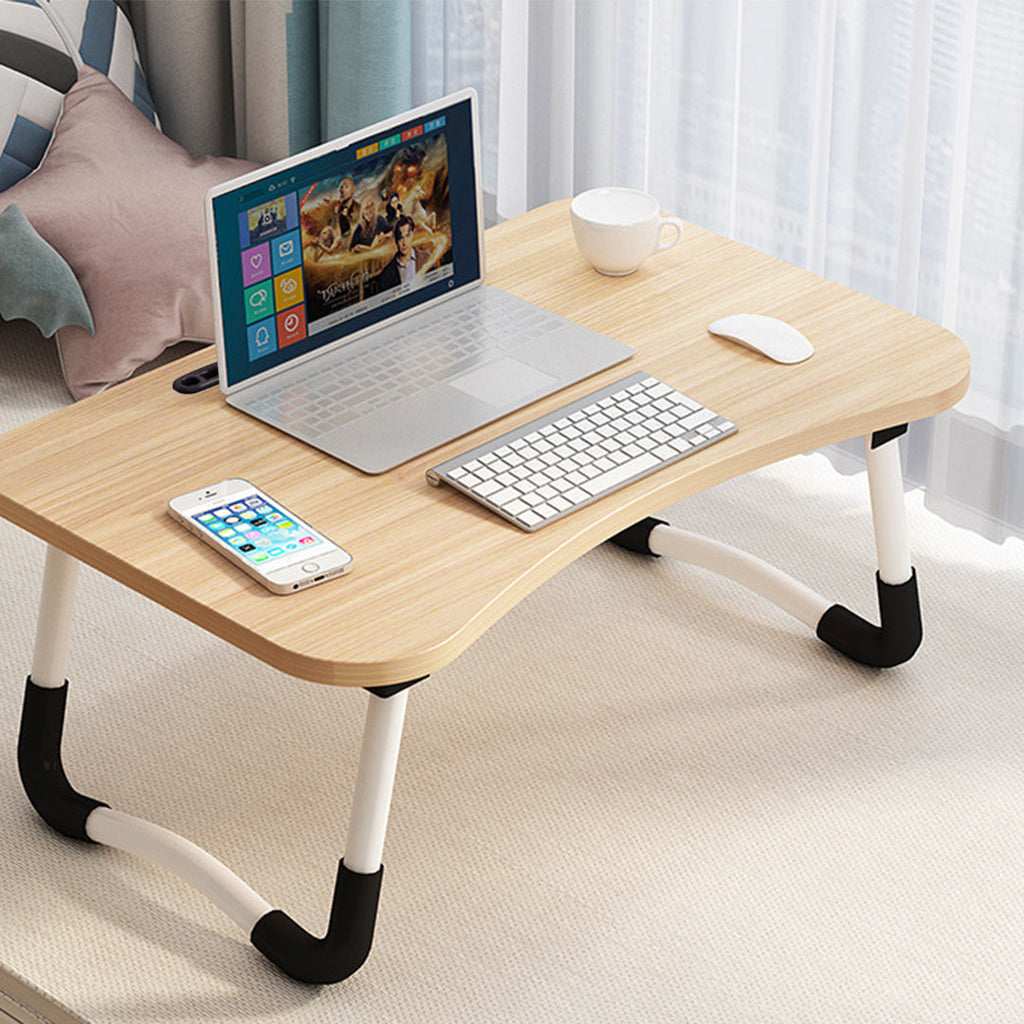 NNEAGS Walnut Portable Bed Table Adjustable Foldable Bed Sofa Study Table Laptop Mini Desk with Notebook Stand Card Slot Holder Home Decor