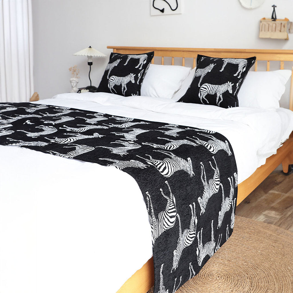 NNEAGS 1.5m Bed Light Luxury Black Zebra Vintage Bed Scarf Runner Bedding Tail Pad Flag For Home Hotel Set of 3