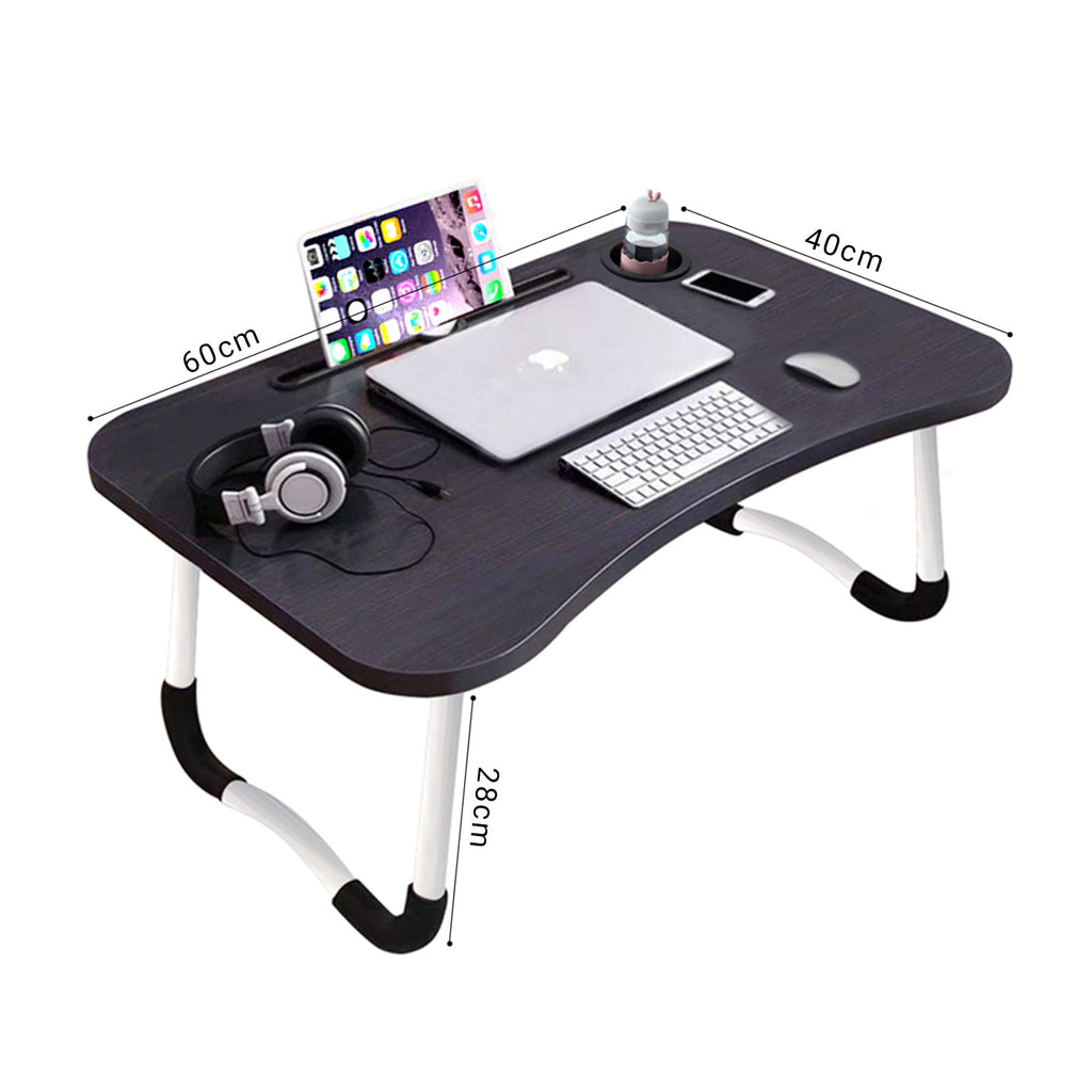 NNEAGS Black Portable Bed Table Adjustable Foldable Bed Sofa Study Table Laptop Mini Desk with Notebook Stand Cup Slot Home Decor