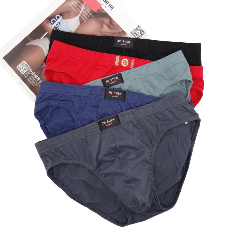 5-pack wholesale men's cotton underpants men's breathable underwear briefs mid waist plus size fat guy panties cross-border