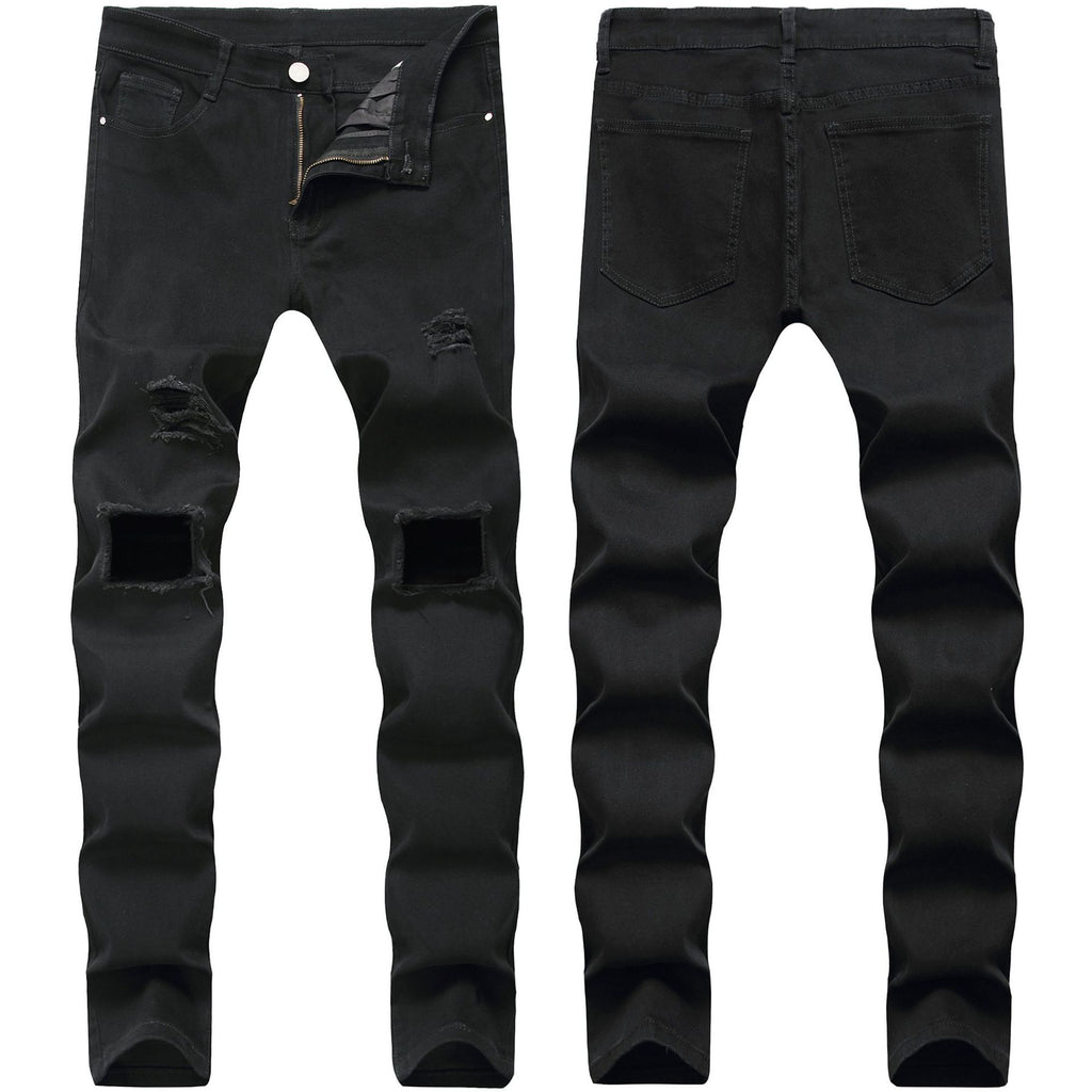 2025 black jeans men's stretch new men's jeans trendy ripped black jeans trendy cross-border men's pants