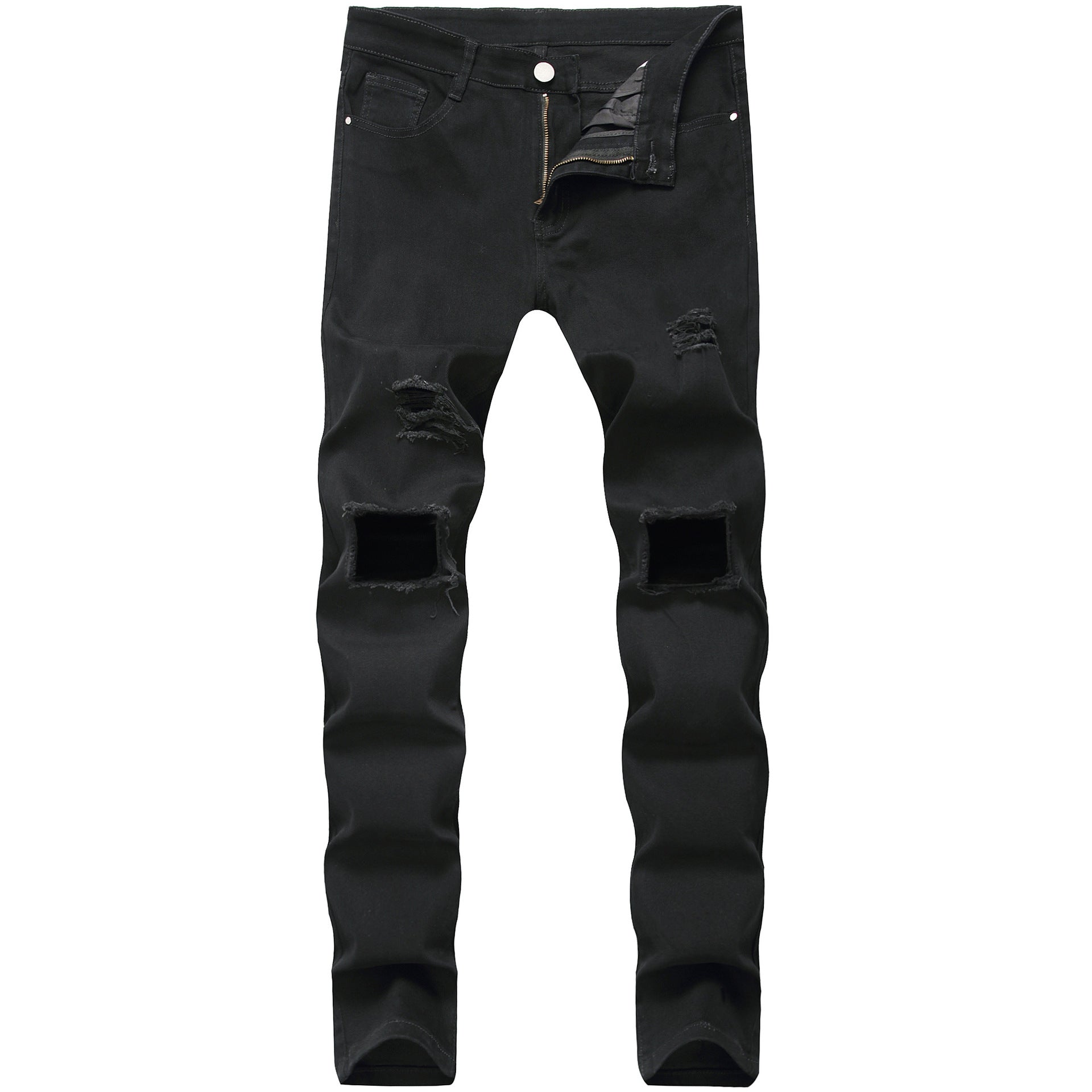 2025 black jeans men's stretch new men's jeans trendy ripped black jeans trendy cross-border men's pants