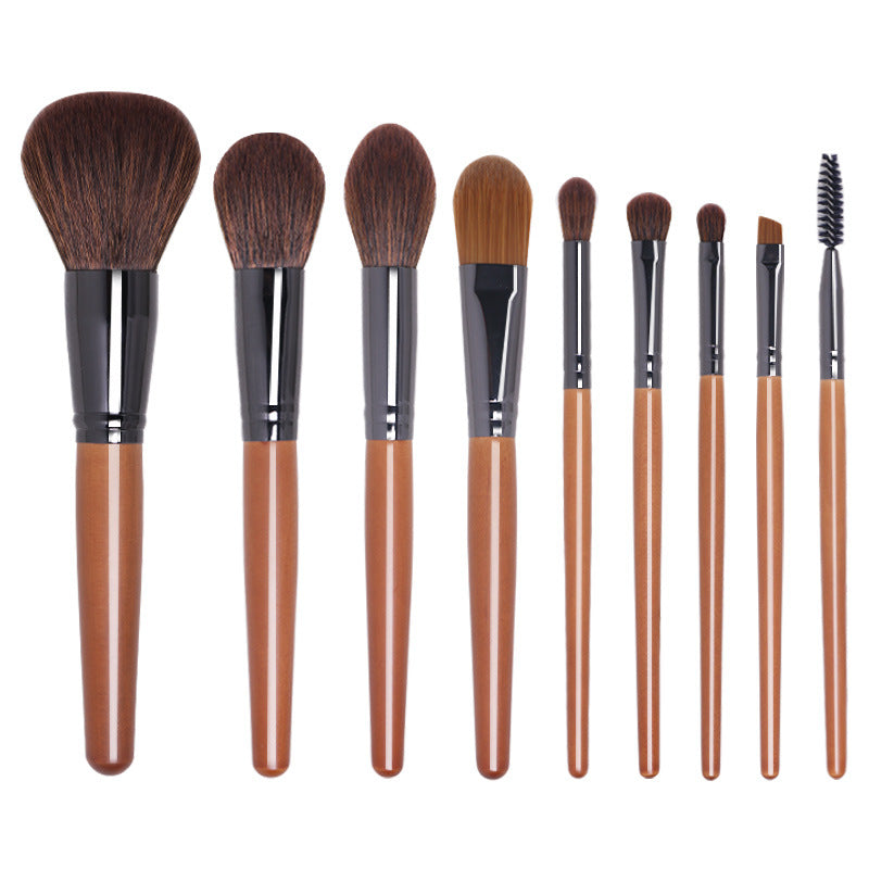 New 9 PCs wooden handle makeup brushes makeup brushes brown beauty tools suit beginner makeup brush