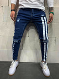 2021 European and American men's ripped stretch skinny jeans Amazon printed jeans men's New
