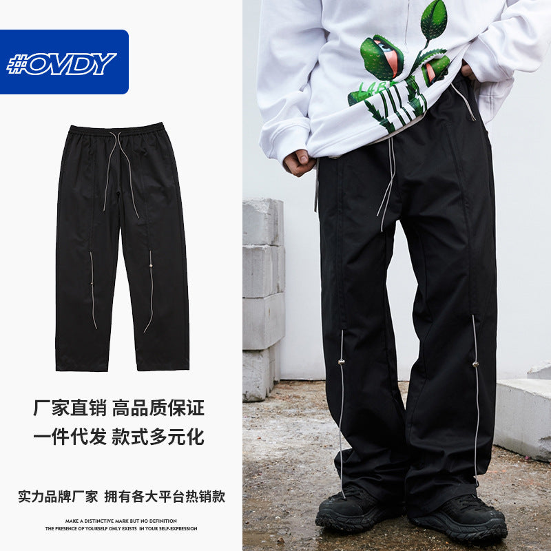 # OVDY men's autumn and winter New European and American fashion brand loose all-matching drawstring reflective solid color casual trousers men