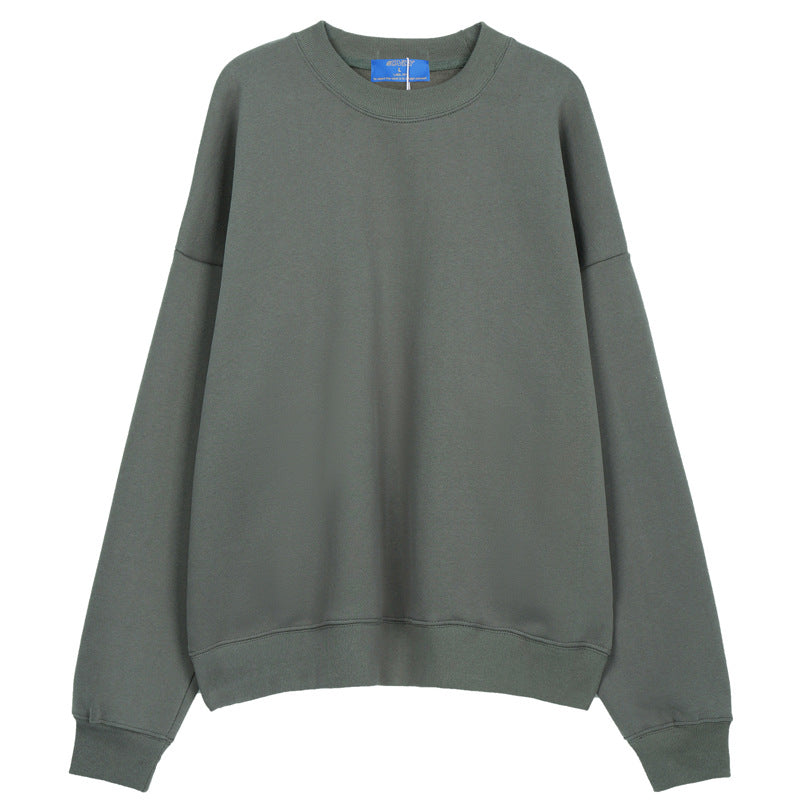 # OVDY autumn and winter menswear fashion brand fleece-lined thick style solid color loose shoulder oversize round neck sweater warm