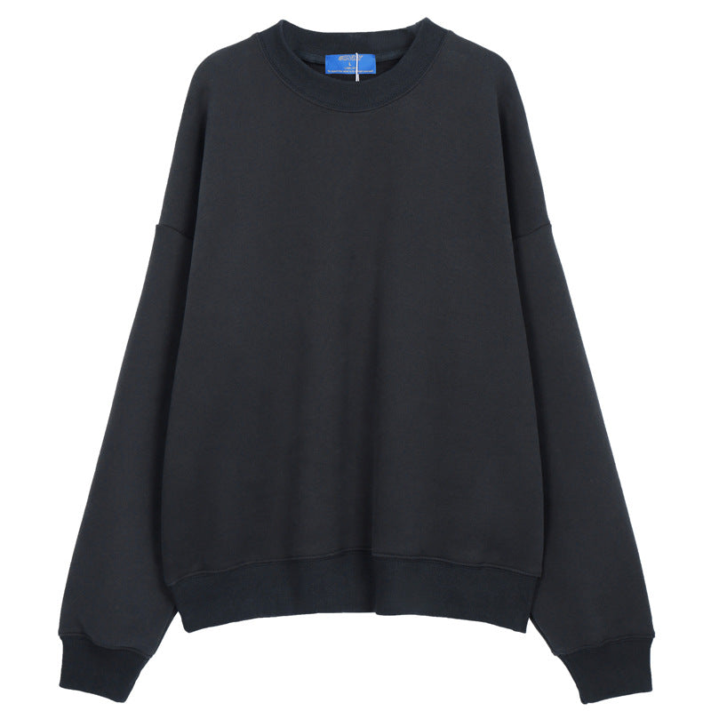 # OVDY autumn and winter menswear fashion brand fleece-lined thick style solid color loose shoulder oversize round neck sweater warm