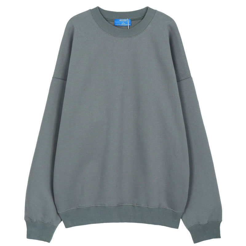 # OVDY autumn and winter menswear fashion brand fleece-lined thick style solid color loose shoulder oversize round neck sweater warm