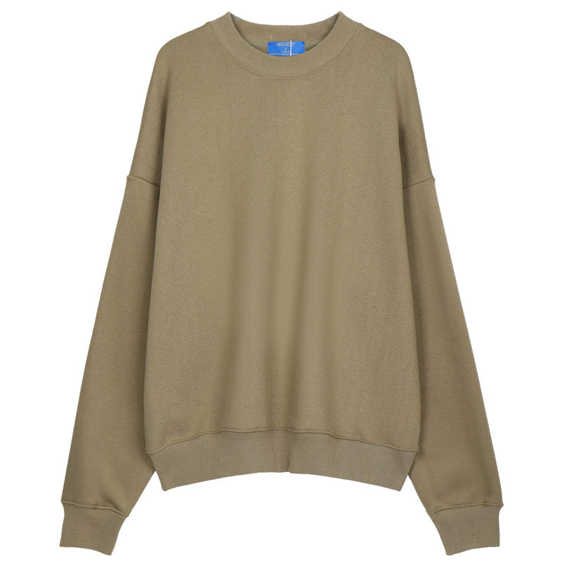 # OVDY autumn and winter menswear fashion brand fleece-lined thick style solid color loose shoulder oversize round neck sweater warm