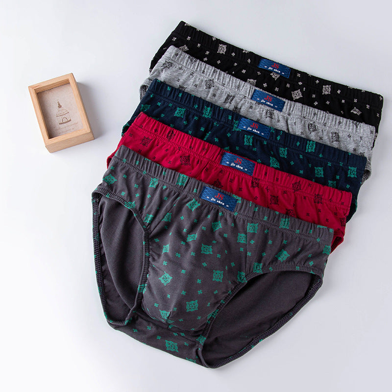 5-pack wholesale men's cotton underpants men's breathable underwear briefs mid waist plus size fat guy panties cross-border