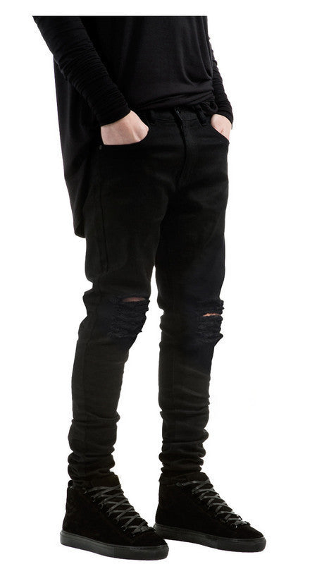 European and American high street style ripped Jeans Destroyed Denim Jeans skinny stretch men's and women's Jeans