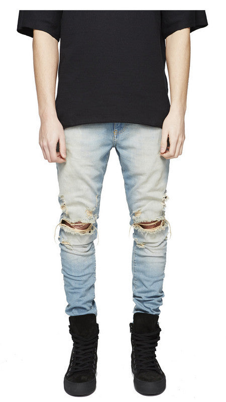 Cross-border new arrival Street Men's ripped jeans men's Korean-style high street personality design men's jeans