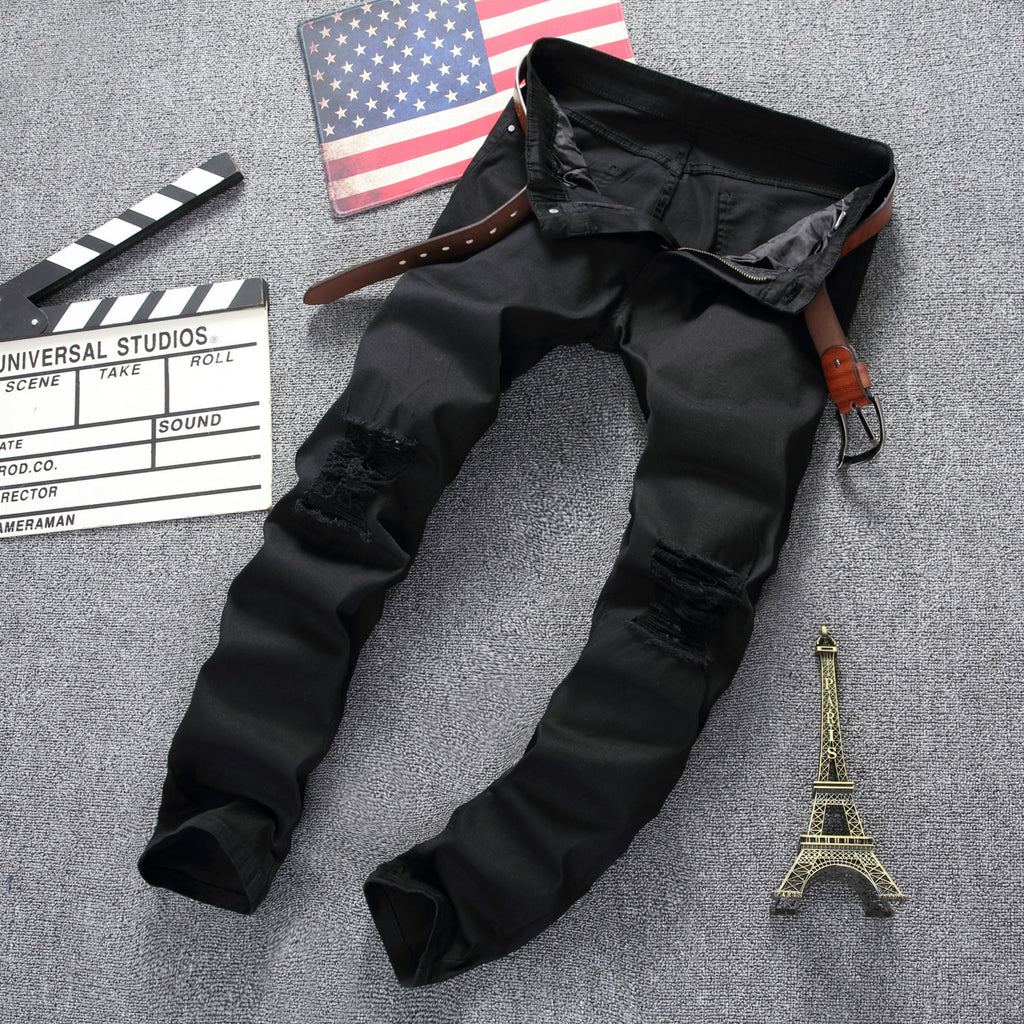 European and American high street style ripped Jeans Destroyed Denim Jeans skinny stretch men's and women's Jeans