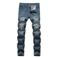 Jeans ripped jeans 301 men's fashionable white nostalgic light blue ripped Korean style jeans 302