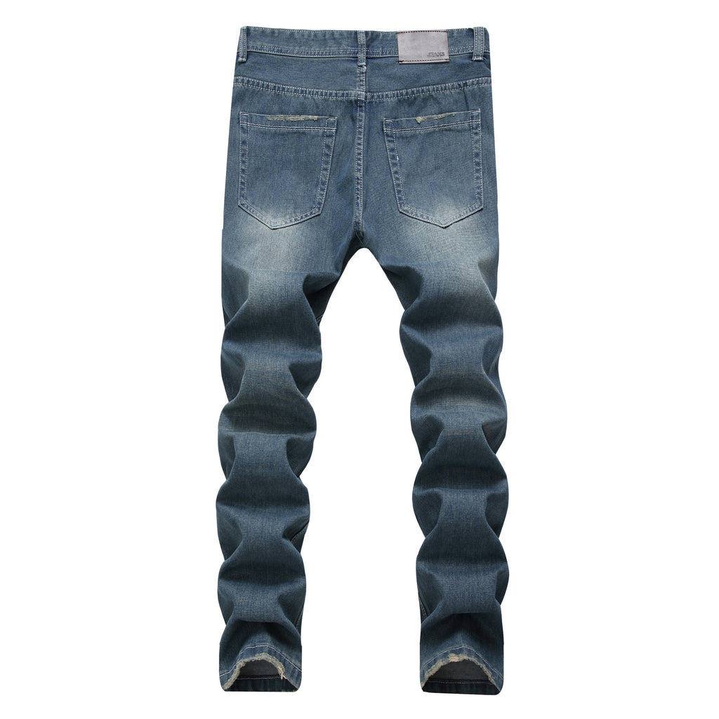 Jeans ripped jeans 301 men's fashionable white nostalgic light blue ripped Korean style jeans 302