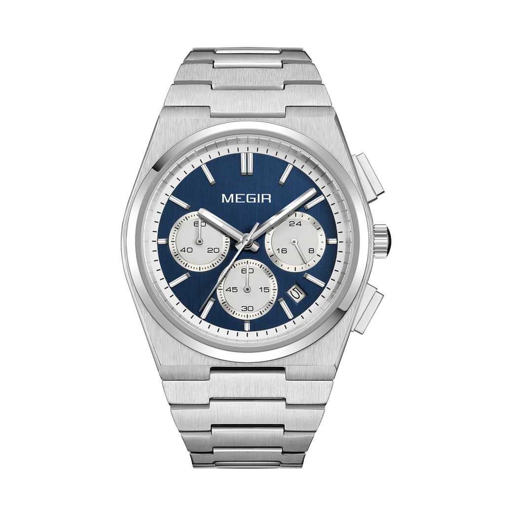 MEGIR Men's Business Watches Original Analogue Quartz Wrist Watch Luminous 5ATM Waterproof Steel Large Dial Clock Reloj Hombre