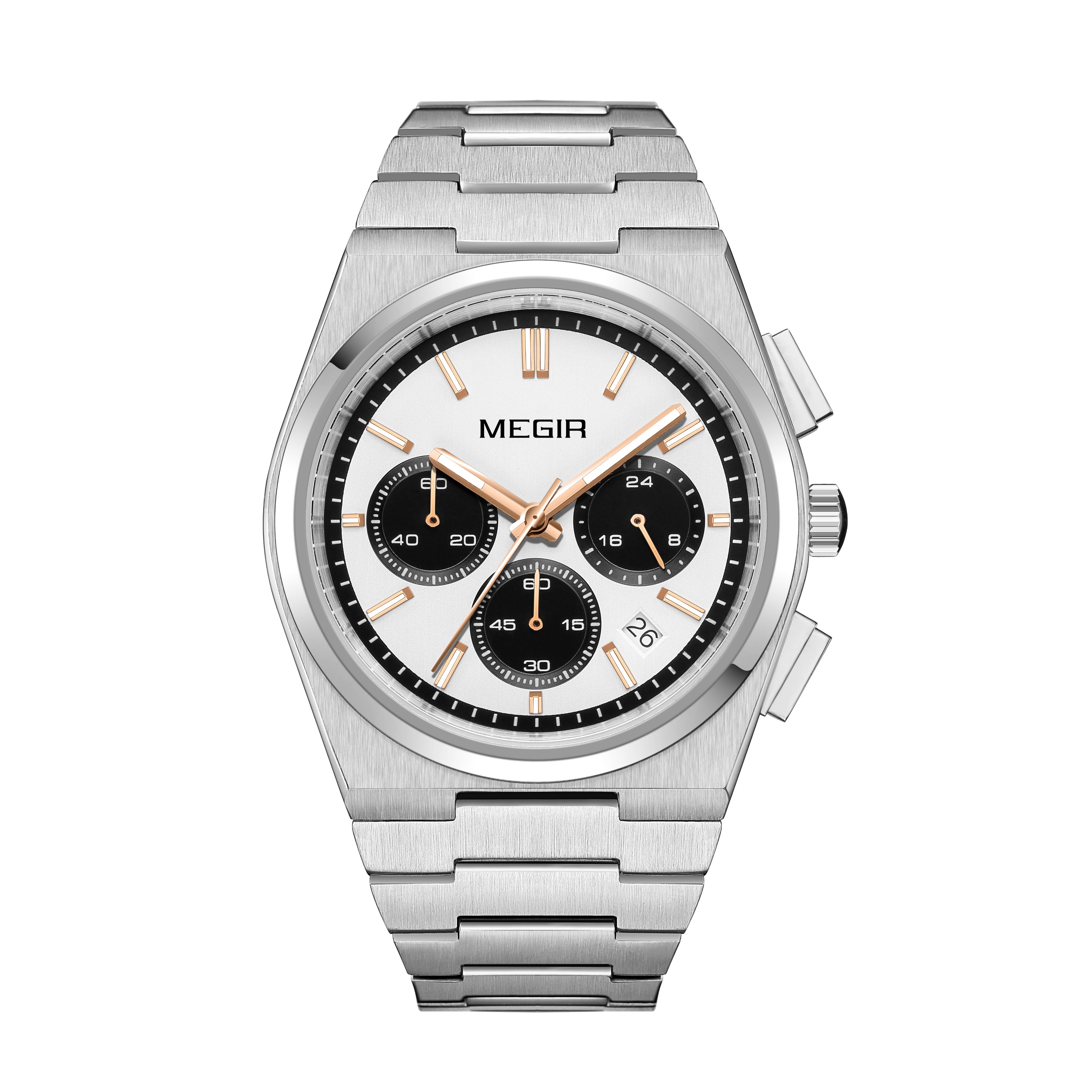 MEGIR Men's Business Watches Original Analogue Quartz Wrist Watch Luminous 5ATM Waterproof Steel Large Dial Clock Reloj Hombre
