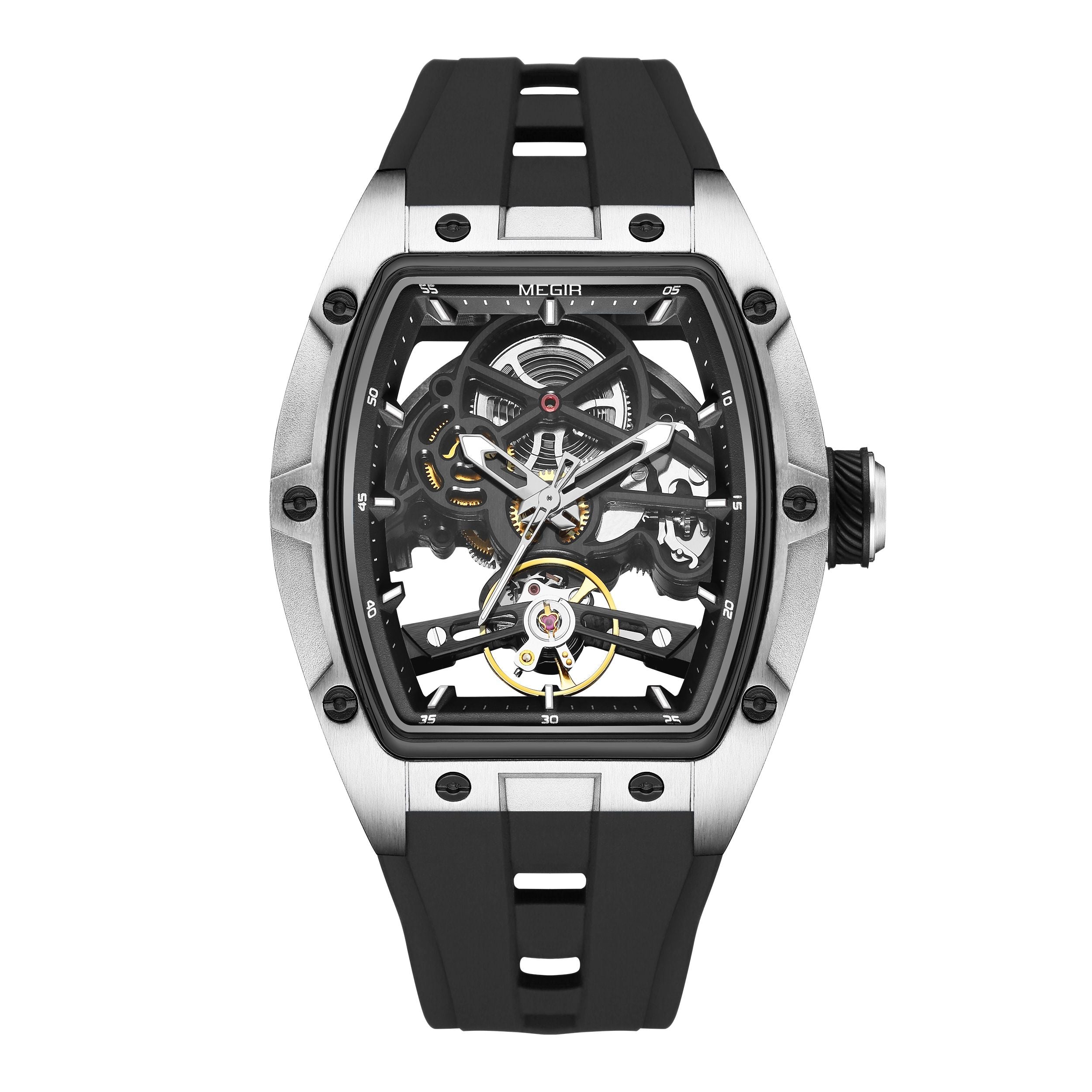 MEGIR Original Fashion Men Watches Automatic Mechanical Watch Steel Case Sport Skeleton Dial Wristwatch Waterproof Clock Reloj Hombre 2242