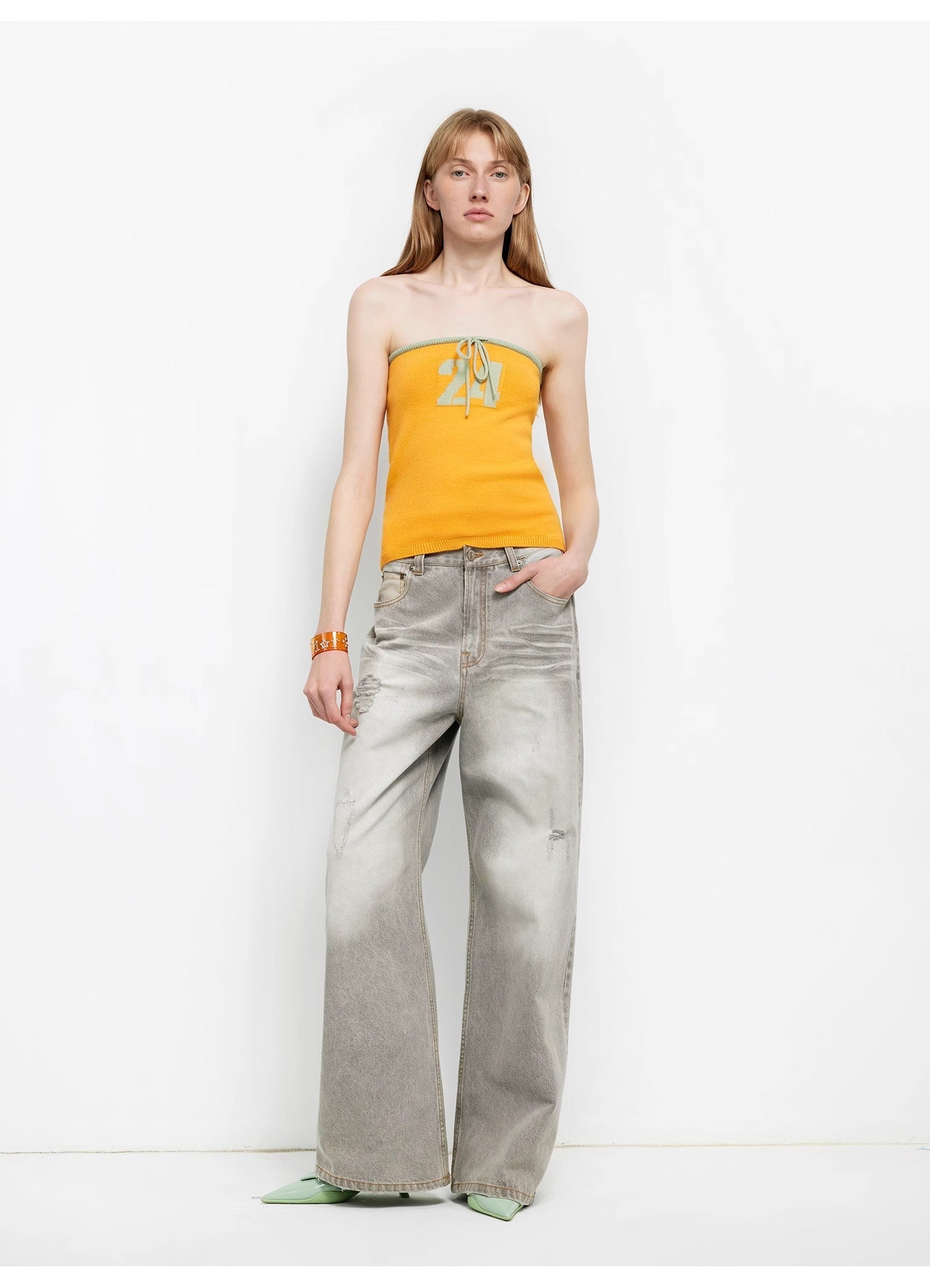 "Adolescent" Retro Street Style Heavy-Wash Low-Waist Straight-Leg Wide-Leg Versatile Light-Wash Jeans
