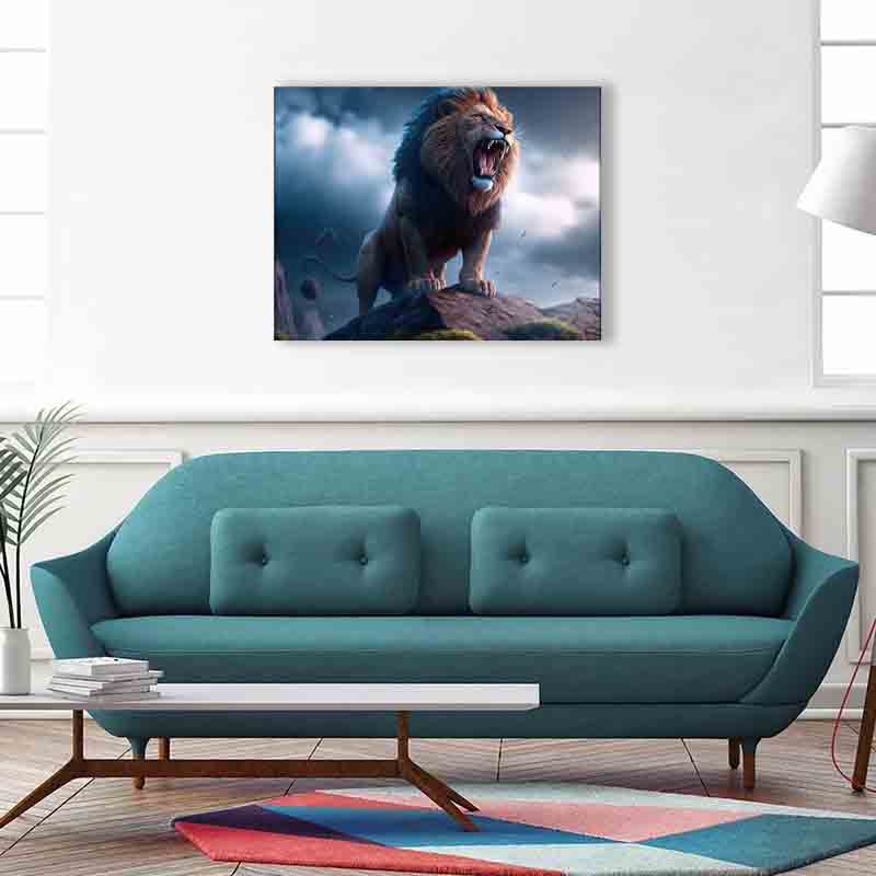Wildlife Canvas Art-The Lion and the Storm