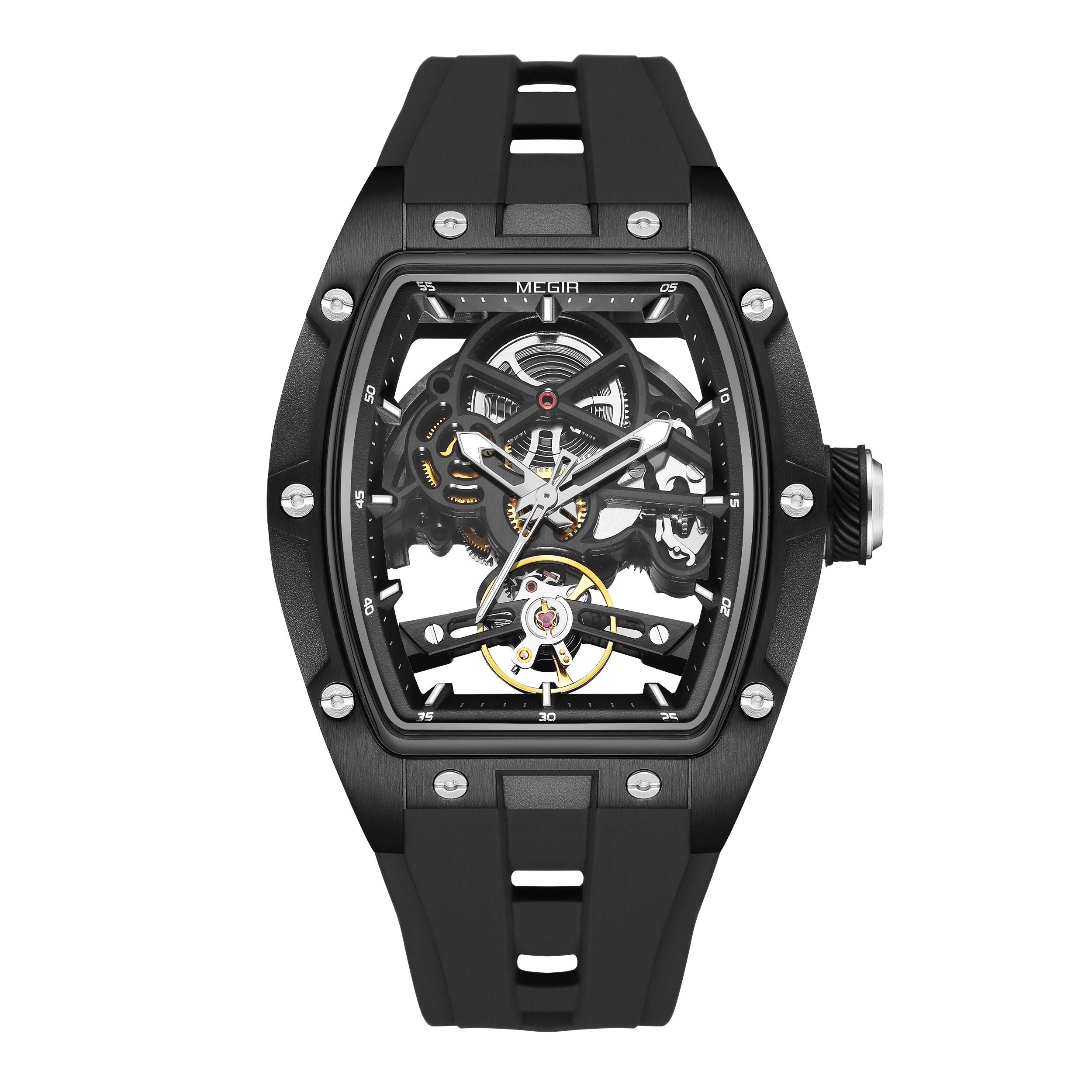 MEGIR Original Fashion Men Watches Automatic Mechanical Watch Steel Case Sport Skeleton Dial Wristwatch Waterproof Clock Reloj Hombre 2242