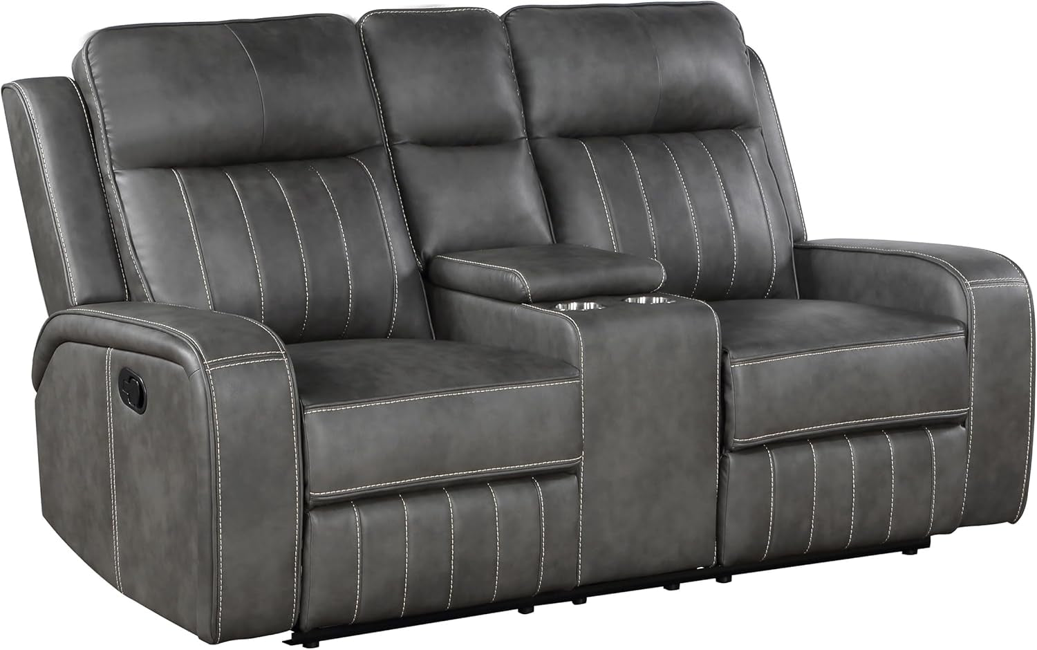 Gray Faux Leather Reclining Loveseat With Manual Recline