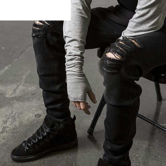 European and American high street style ripped Jeans Destroyed men Jeans skinny stretch men's and women's Jeans