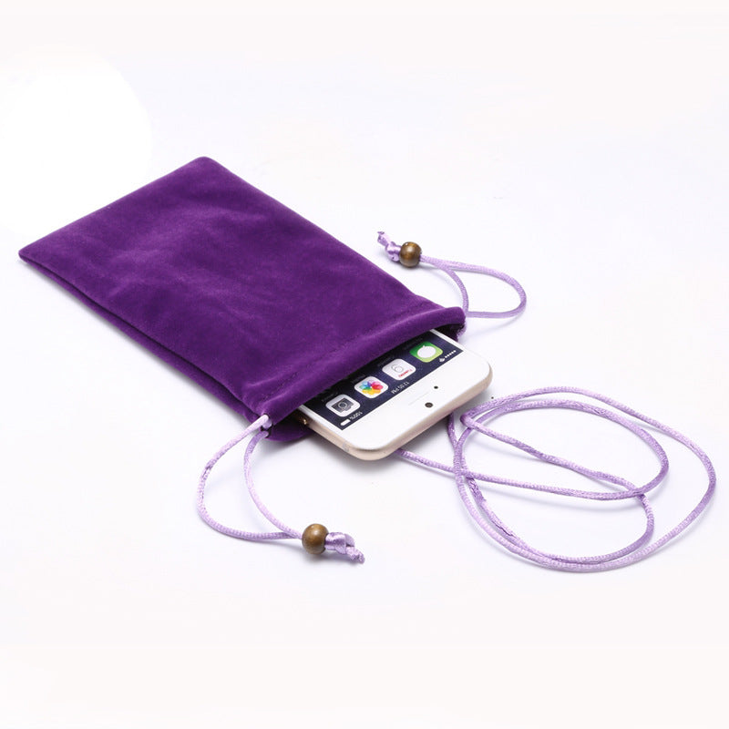 Applicable to Apple iphone12 Huawei Samsung S9p universal mobile phone bag flannel bag neck hanging mobile phone protective case