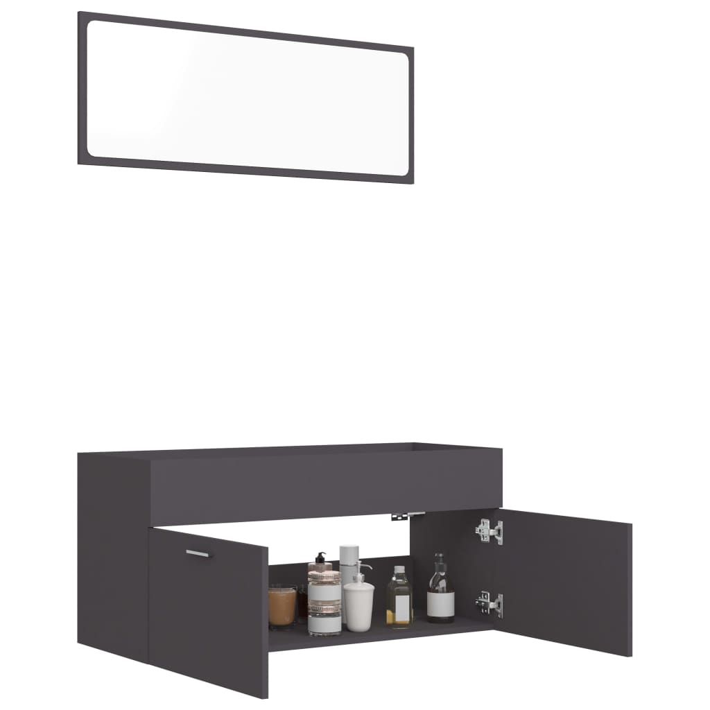 NNEVL 2 Piece Bathroom Furniture Set Grey Chipboard