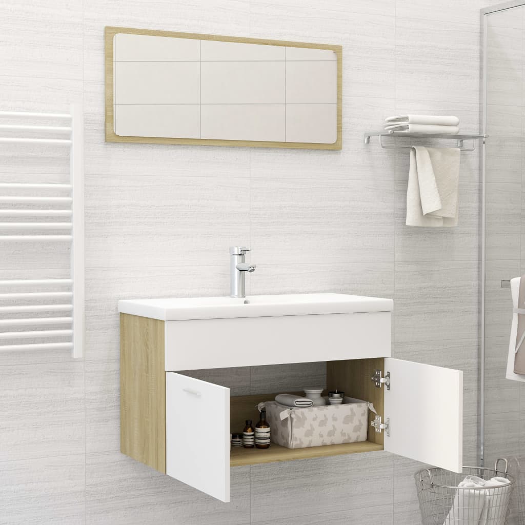NNEVL Bathroom Furniture Set White and Sonoma Oak Chipboard