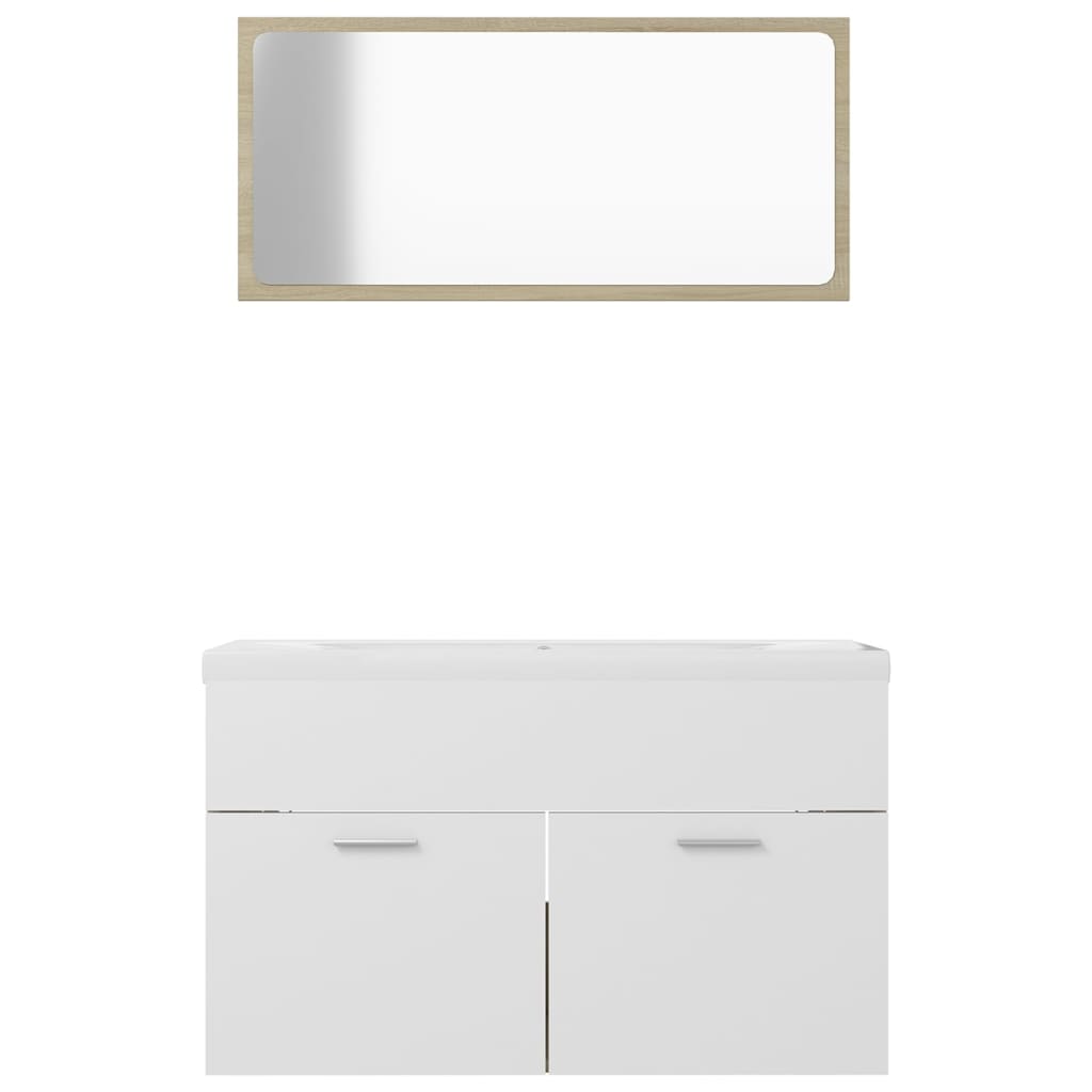 NNEVL Bathroom Furniture Set White and Sonoma Oak Chipboard