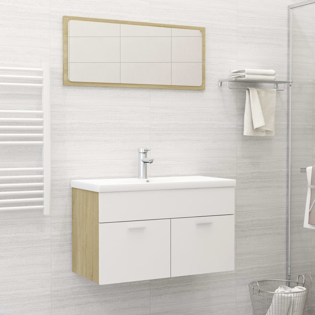 NNEVL Bathroom Furniture Set White and Sonoma Oak Chipboard