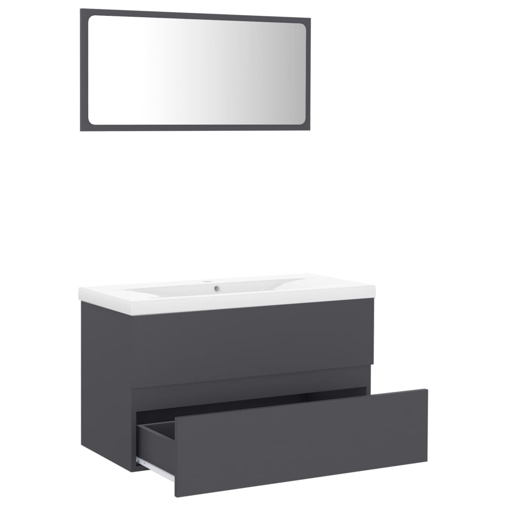 NNEVL Bathroom Furniture Set Grey Engineered Wood