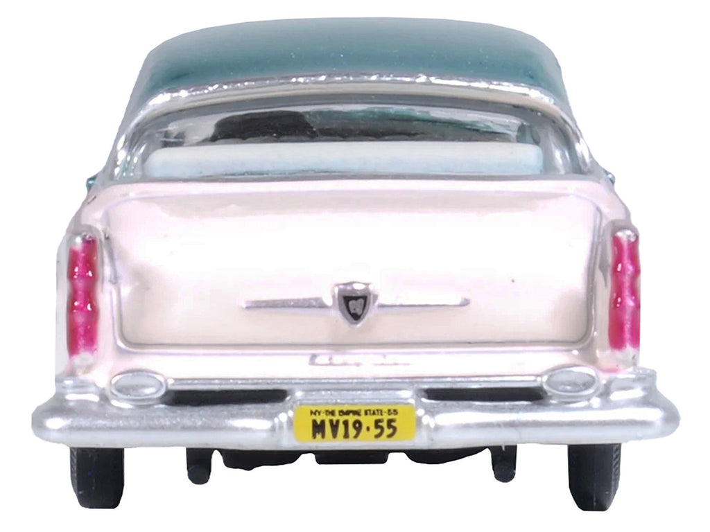 1955 Chrysler New Yorker Deluxe St. Regis Jade Green Metallic and Cream 1/87 (HO) Scale Diecast Model Car by Oxford Diecast