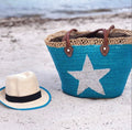 Turquoise Star Sequin Moroccan Beach Tote Bag