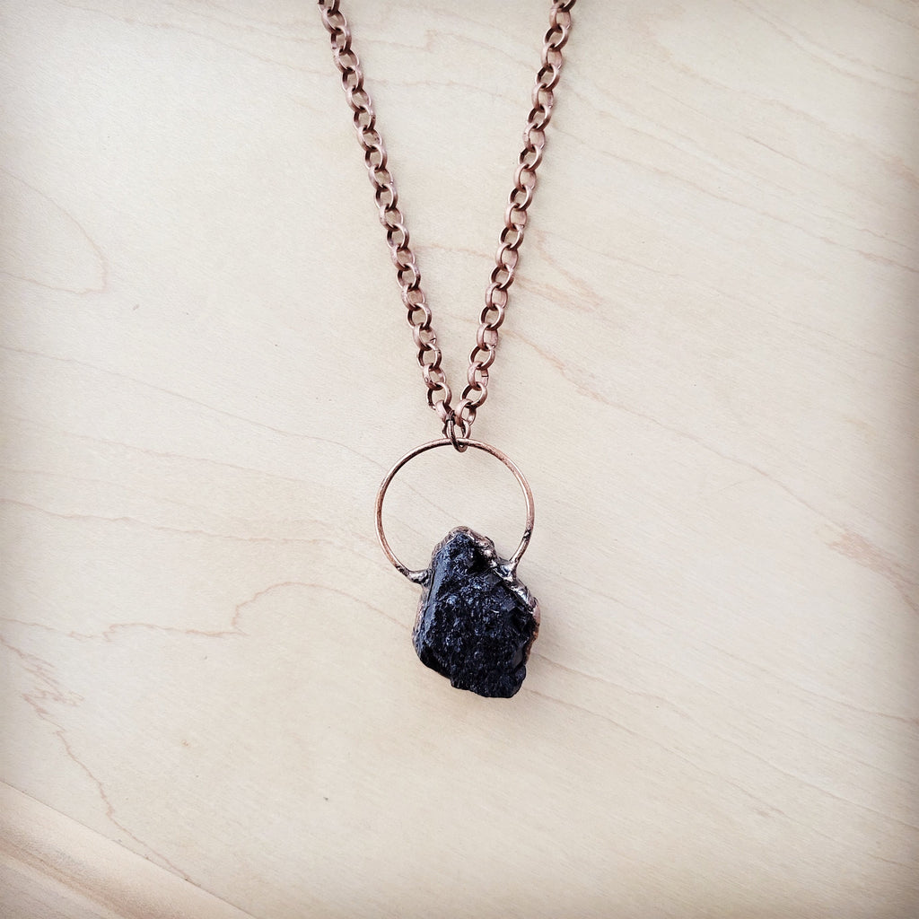 Long Copper Necklace with Black Agate Pendant 261r