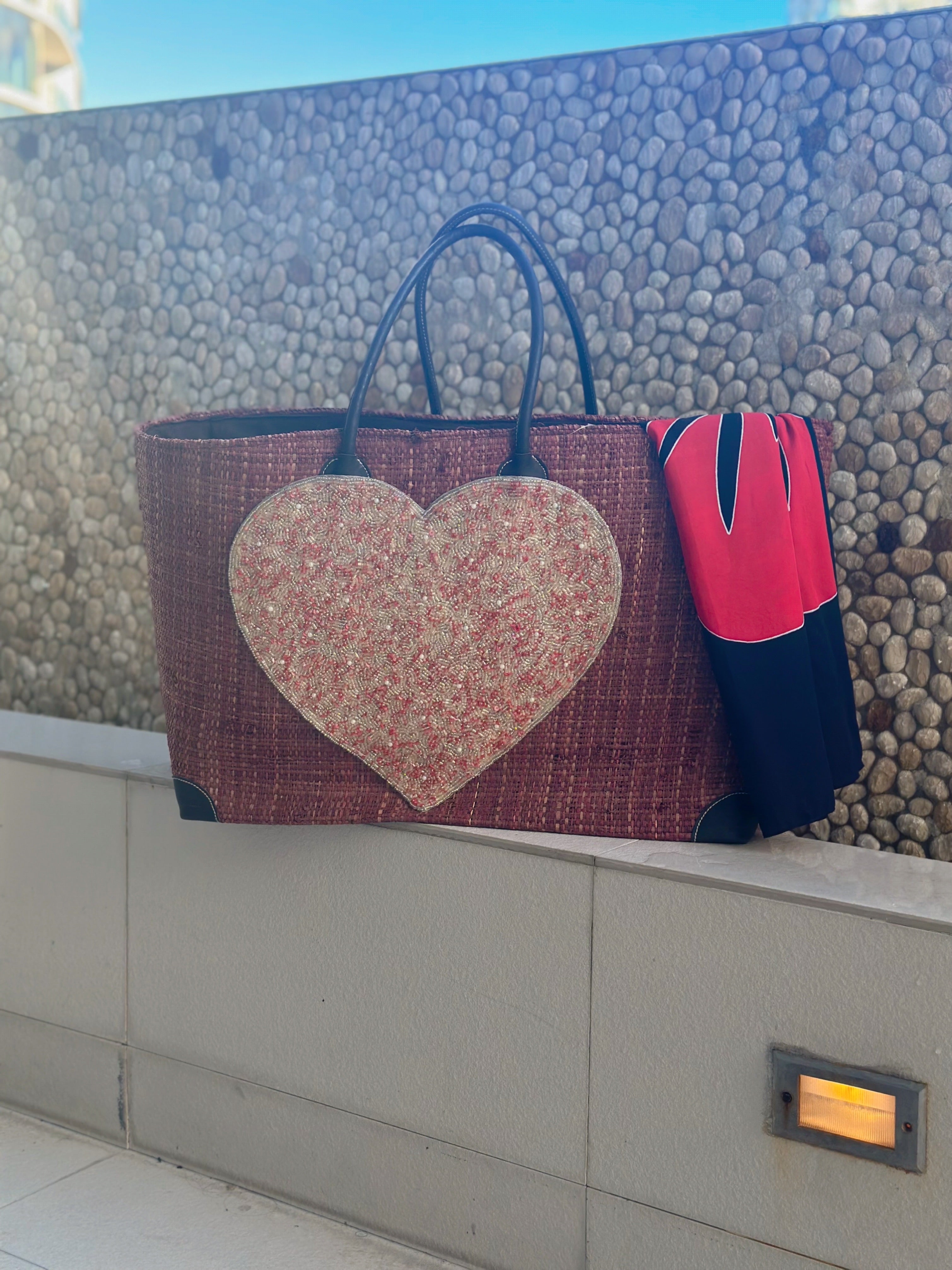Extra Large Brown Heart Beach Tote