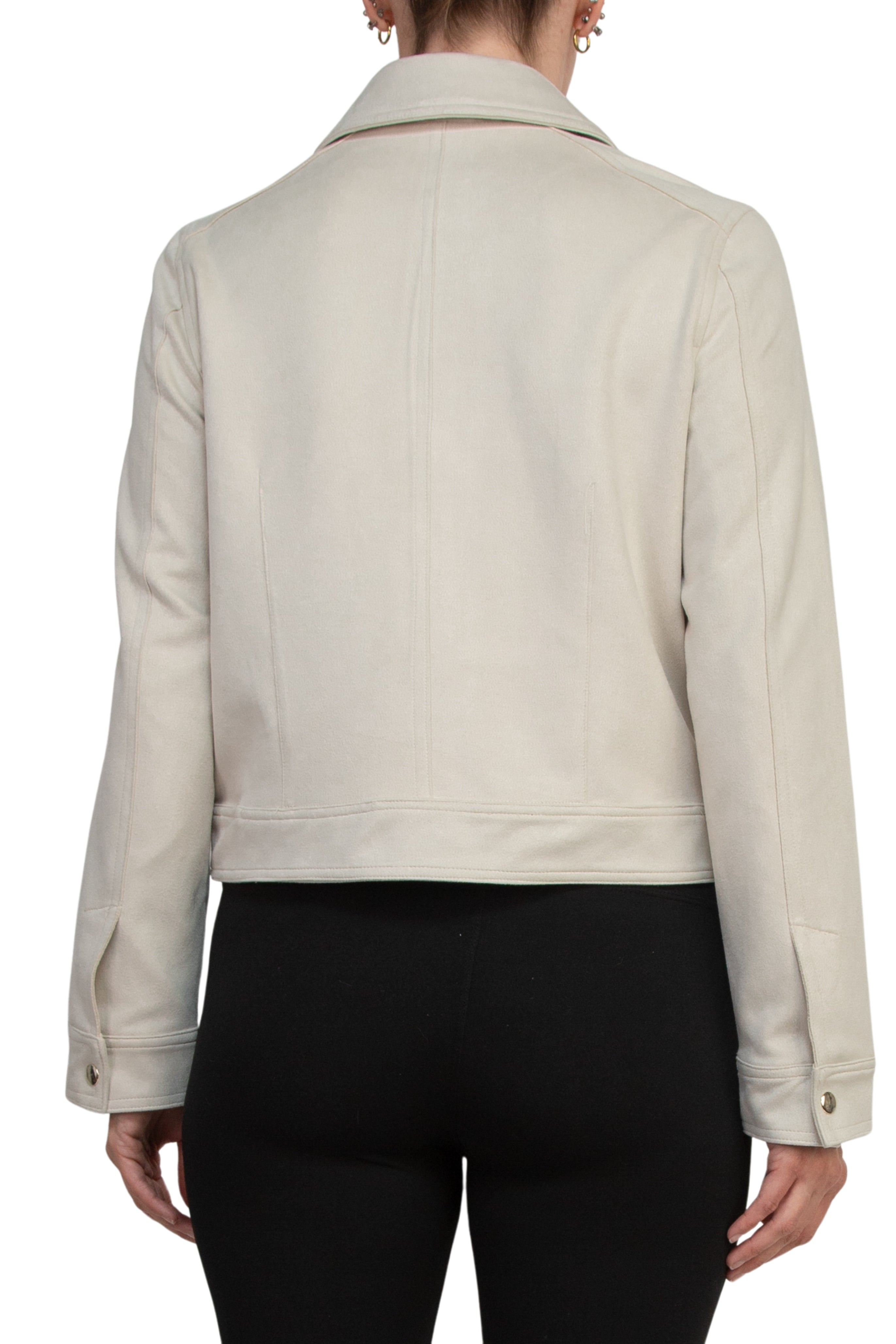 Elie Spread Collar Long Sleeves Chest Pockets Faux Leather Zip Closure Jacket