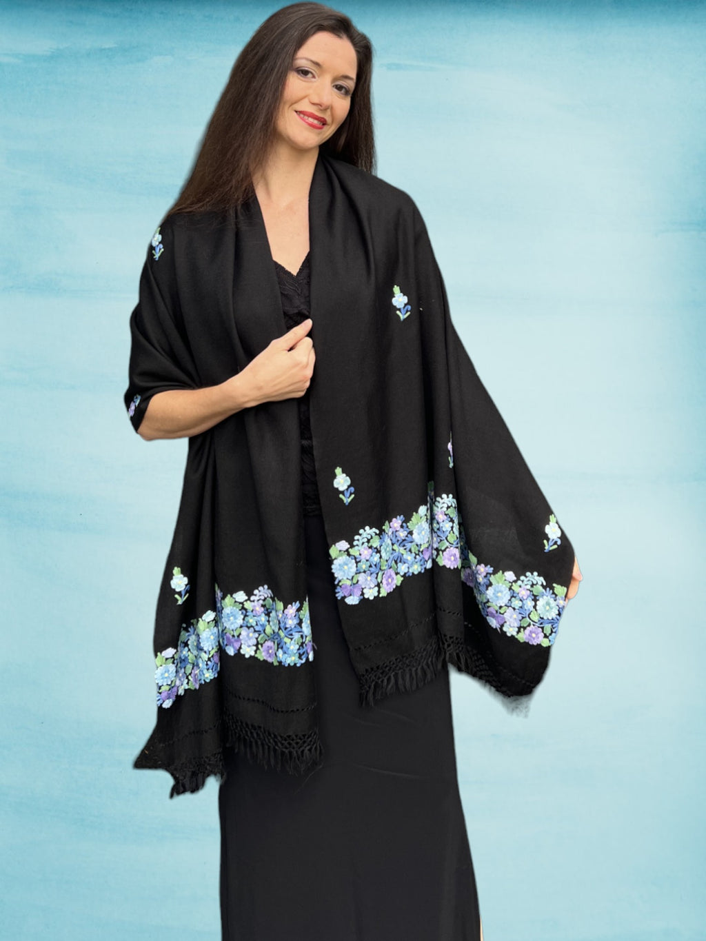 Embroidered Wool Wrap - Spring Bloom