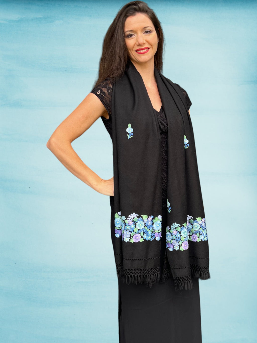 Embroidered Wool Wrap - Spring Bloom