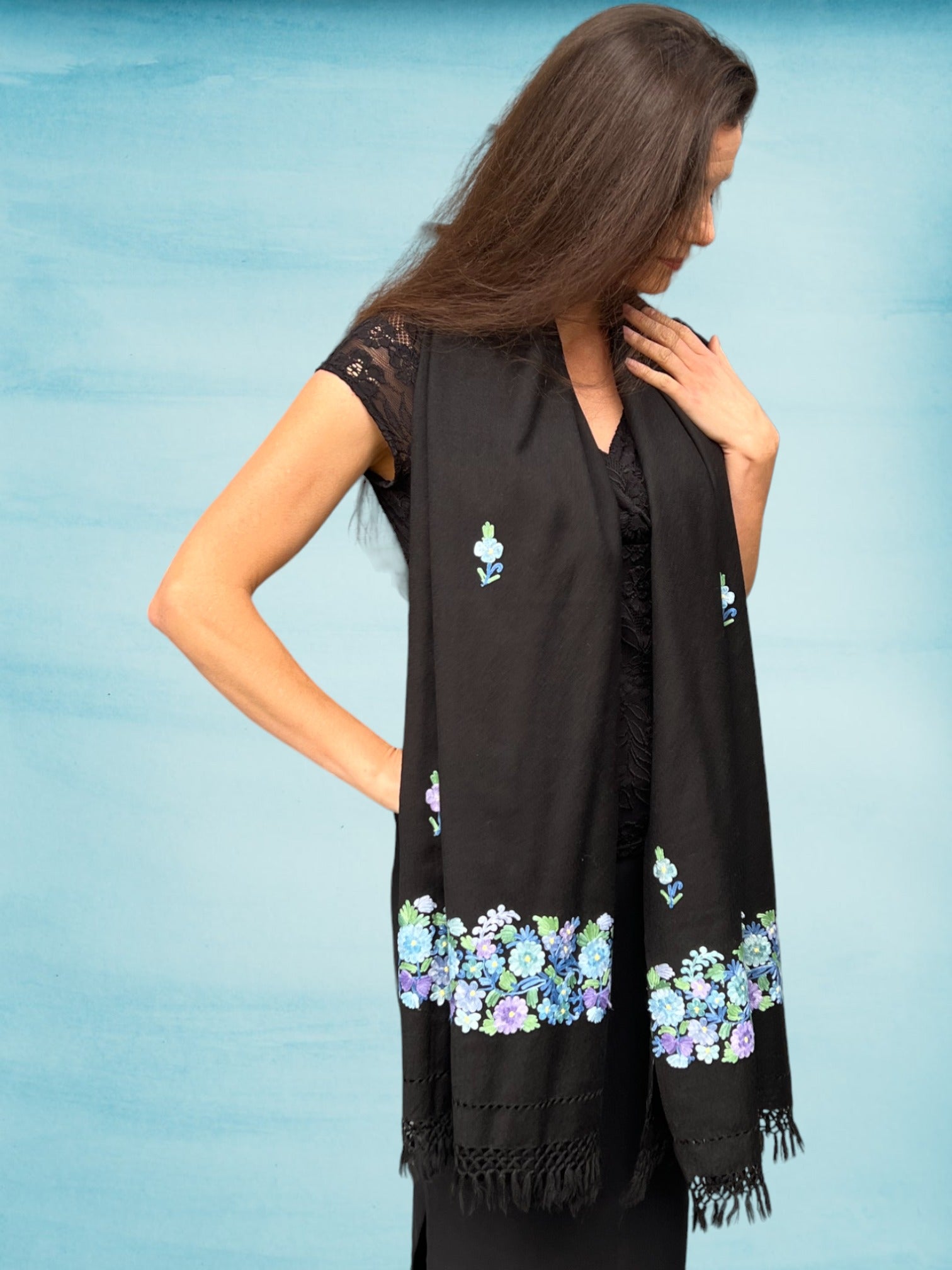 Embroidered Wool Wrap - Spring Bloom