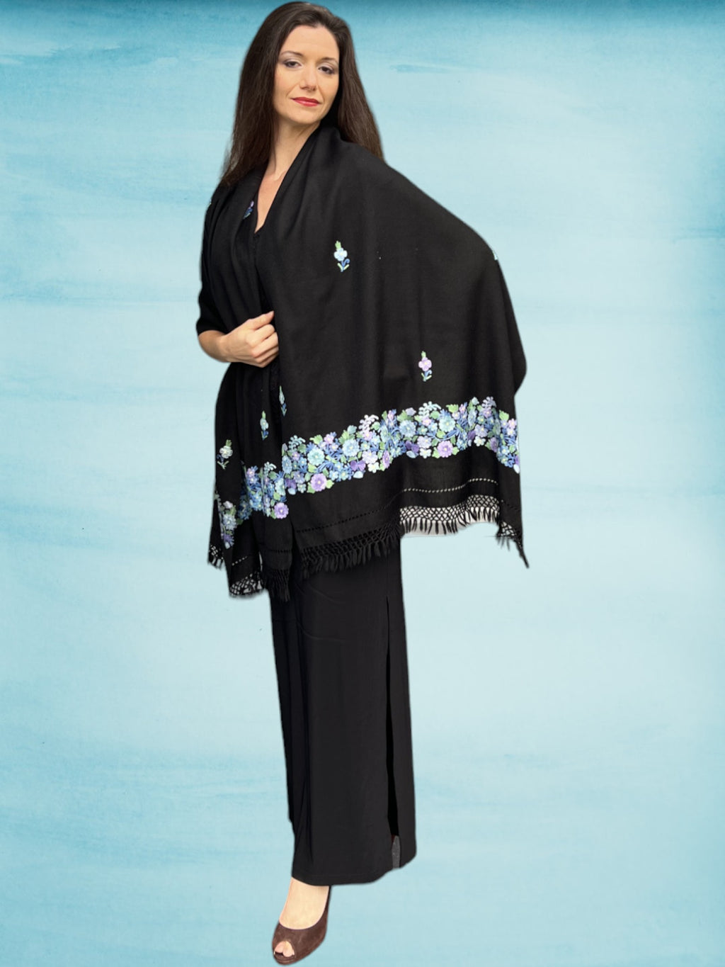 Embroidered Wool Wrap - Spring Bloom