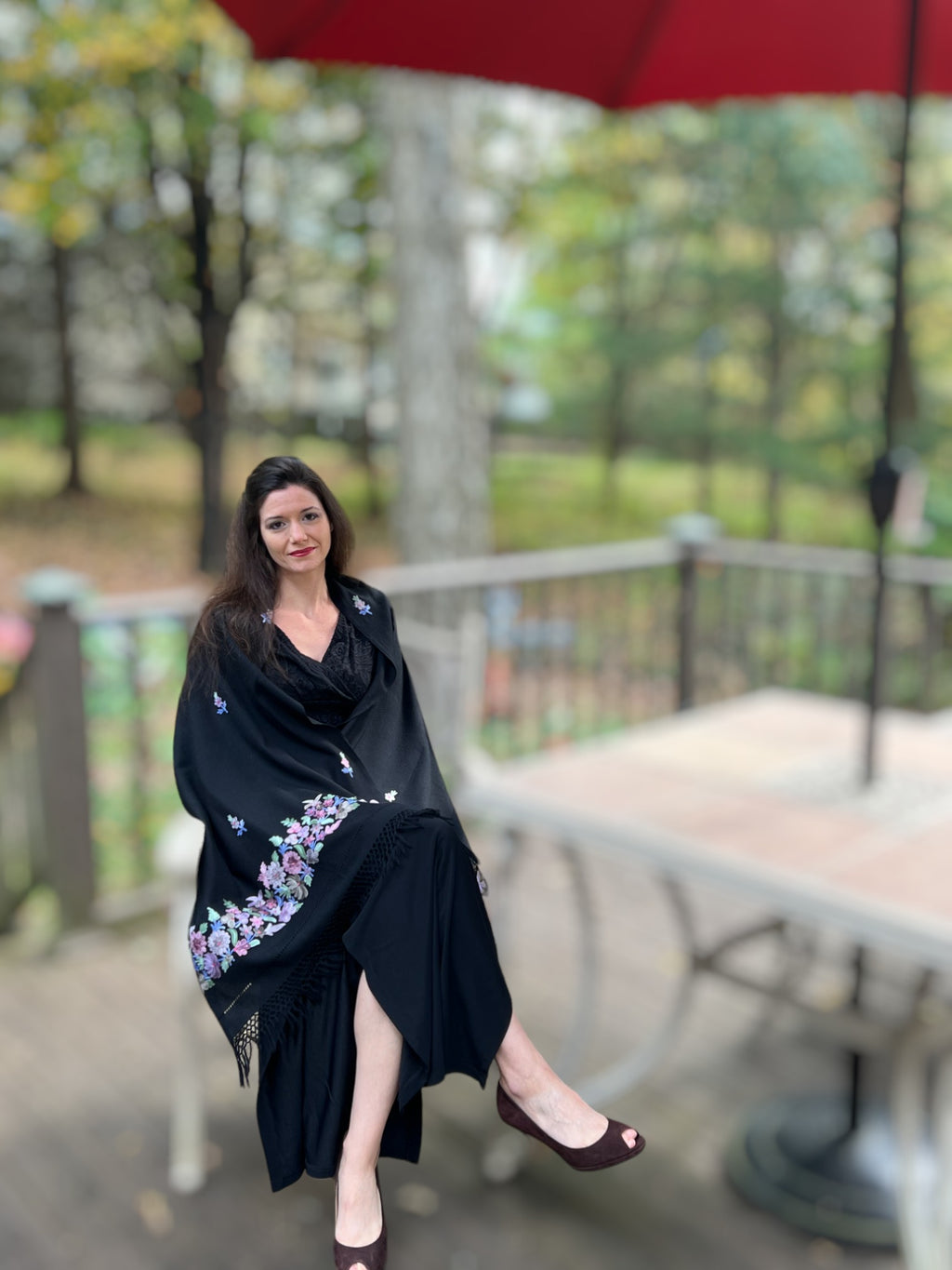 Embroidered Wool Wrap - Spring Bloom