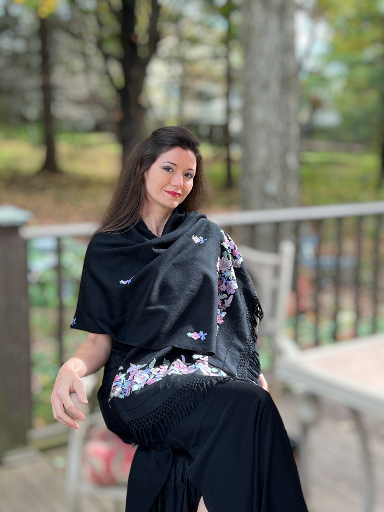 Embroidered Wool Wrap - Spring Bloom