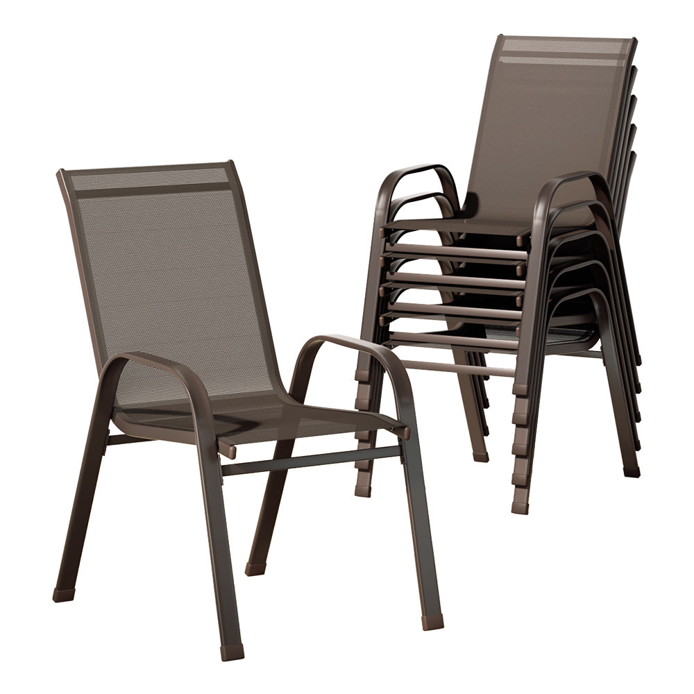 NNEDSZ 6PC Outdoor Dining Chairs Stackable Lounge Chair Patio Furniture Brown