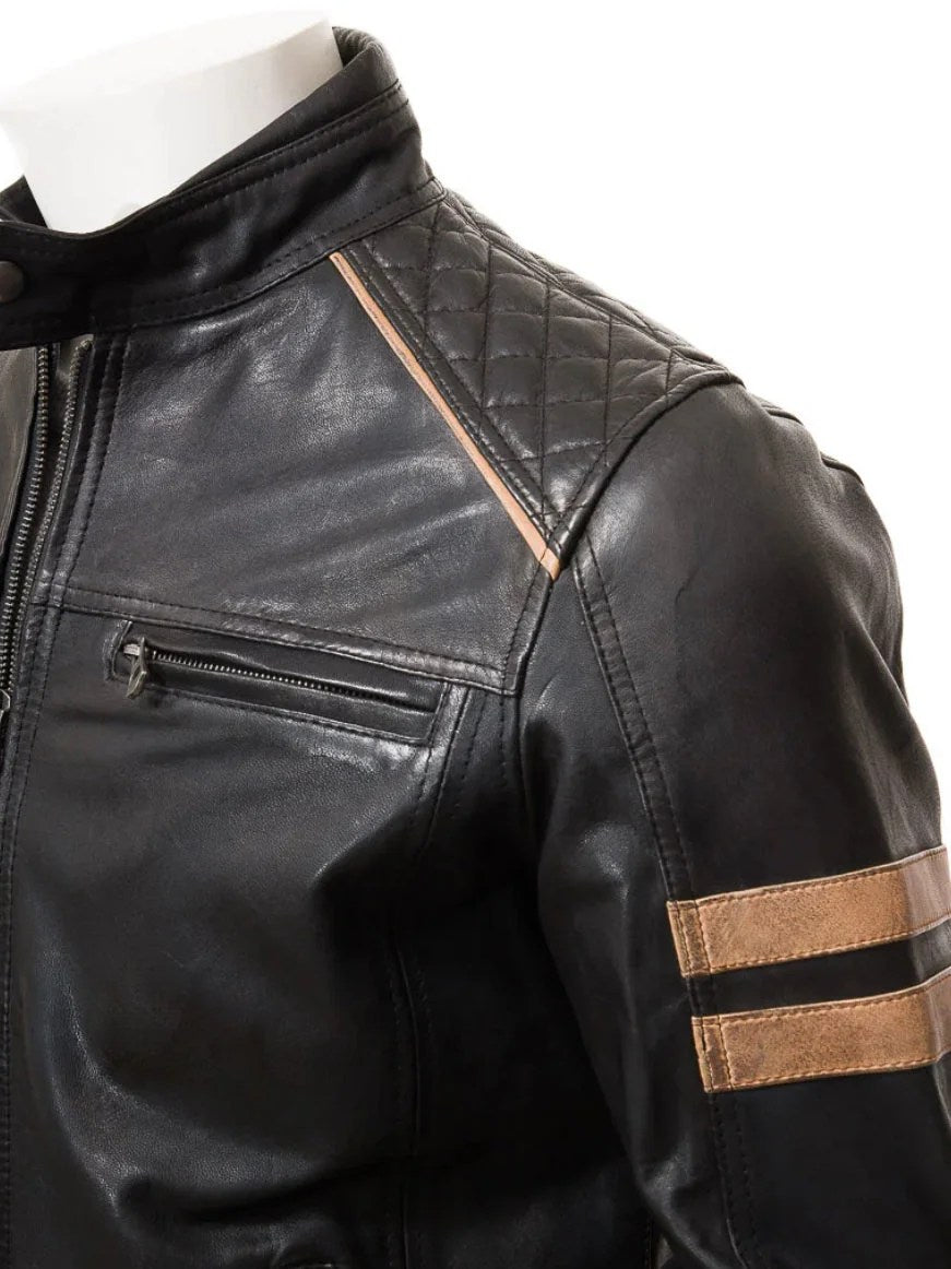 MEN BLACK LEATHER BIKER JACKET ADAMS
