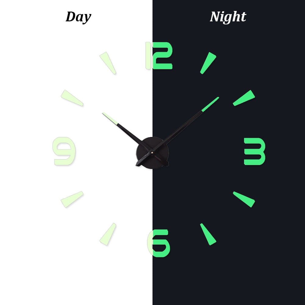 NNEOBA Large Wall Clock Quartz 3D DIY Big Watch Decorative Kitchen Clocks Acrylic Mirror Sticker Oversize Wall Clocks Home Letter Decor