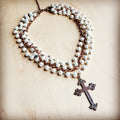 Pearl and Copper Beaded Collar Necklace with Copper Cross 114G